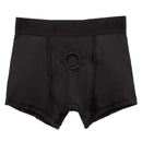 Black Boundless Boxer Brief Harness with O-ring and wide waistband for comfort and performance in versatile play.