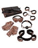 Unleashed Surrender Bondage Set Animal Print featuring restraints, sensory play, and a carry case for beginners and experienced players.