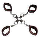 Adjustable red and black Scandal Hogtie bondage restraints from California Exotic Novelties designed for sophisticated bondage play