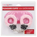 Pleasure Cuffs with Satin Mask Pink, a stylish bondage set with faux fur handcuffs and a satin blindfold.