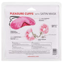 Pleasure Cuffs with Satin Mask Pink packaging featuring soft cuffs and comfortable blindfold for enhanced sensory play.