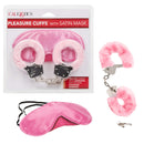 Pleasure Cuffs with Satin Mask Pink bondage set featuring soft restraints and a comfortable blindfold for sensory play.