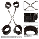 Euphoria Collection Hog Tie in black with adjustable cuffs and sturdy connector for bondage play.