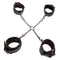 Euphoria Collection Hog Tie in black with adjustable cuffs and sturdy connector for bondage play.