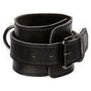 Black leather cuff from the Euphoria Collection Hog Tie, featuring buckle and adjustable design for bondage play.