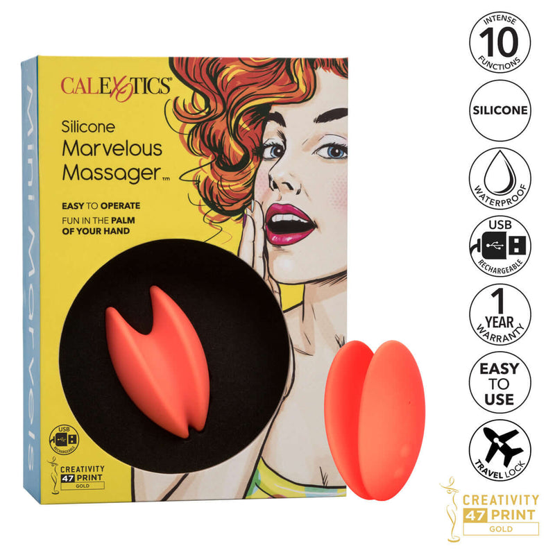 Mini Marvels Silicone Marvelous Massager - Orange, Rechargeable Waterproof Personal Massager in Retail Packaging