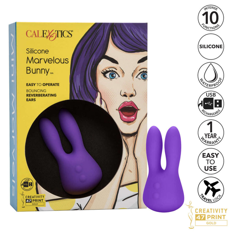 Mini Marvels Marvelous Bunny Purple Vibrator Silicone Rechargeable Packaging