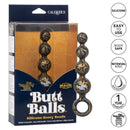 Naughty Bits Butt Balls Silicone Booty Beads packaging featuring tapered silicone beads and retrieval ring.