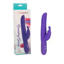Posh 10 Function Silicone Bounding Bunny Purple Vibrator alongside packaging, showcasing its sleek design and dual stimulation features.