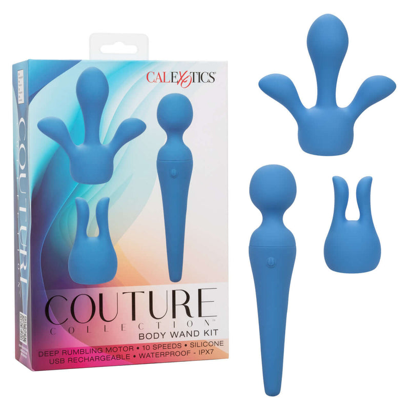 Blue Couture Collection Body Wand Kit with multiple attachments for luxurious massage experience.