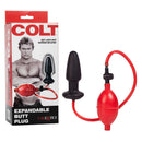 Colt Expandable Butt Plug Calex with soft latex design, featuring an inflation bulb for customizable fullness.