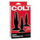 Colt Anal Trainer Kit 3 Graduated Butt Plugs packaging featuring firm, pliable, tapered butt plugs.