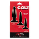 Colt Anal Trainer Kit 3 Graduated Butt Plugs with sizes: large, medium, and small for comfortable anal play.