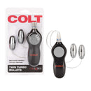 Colt 7 Function Twin Bullets Vibrators packaging and dual bullet design with independent controls.