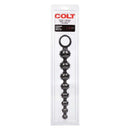 Colt Power Drill Silicone Anal Beads in Black packaging, featuring graduated ribbed design and easy grip pull ring.