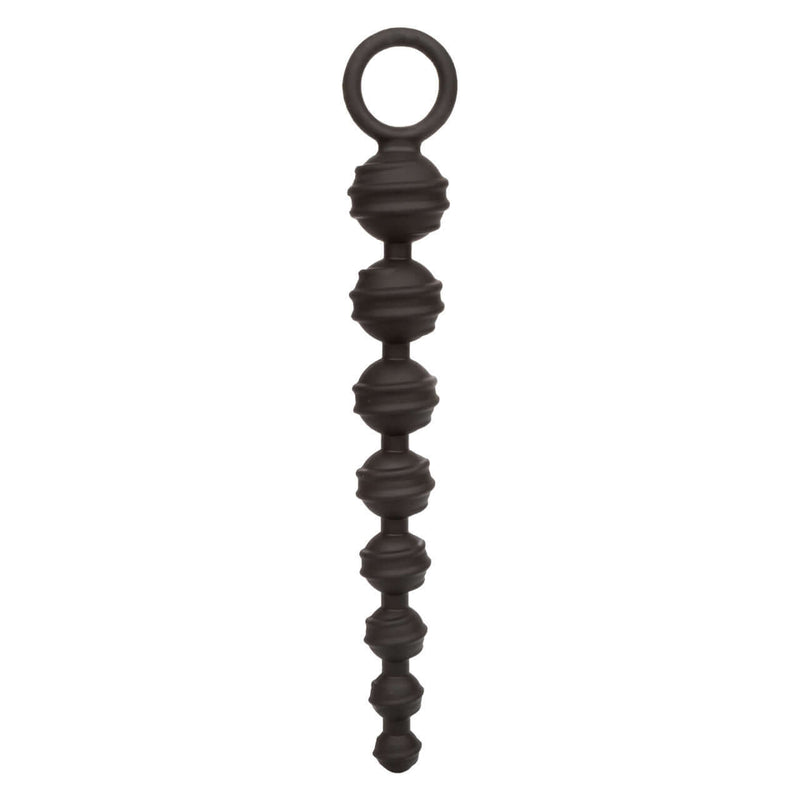 Colt Power Drill Silicone Anal Beads in black, featuring graduated ribbed design for enhanced anal sensation and easy grip pull ring.