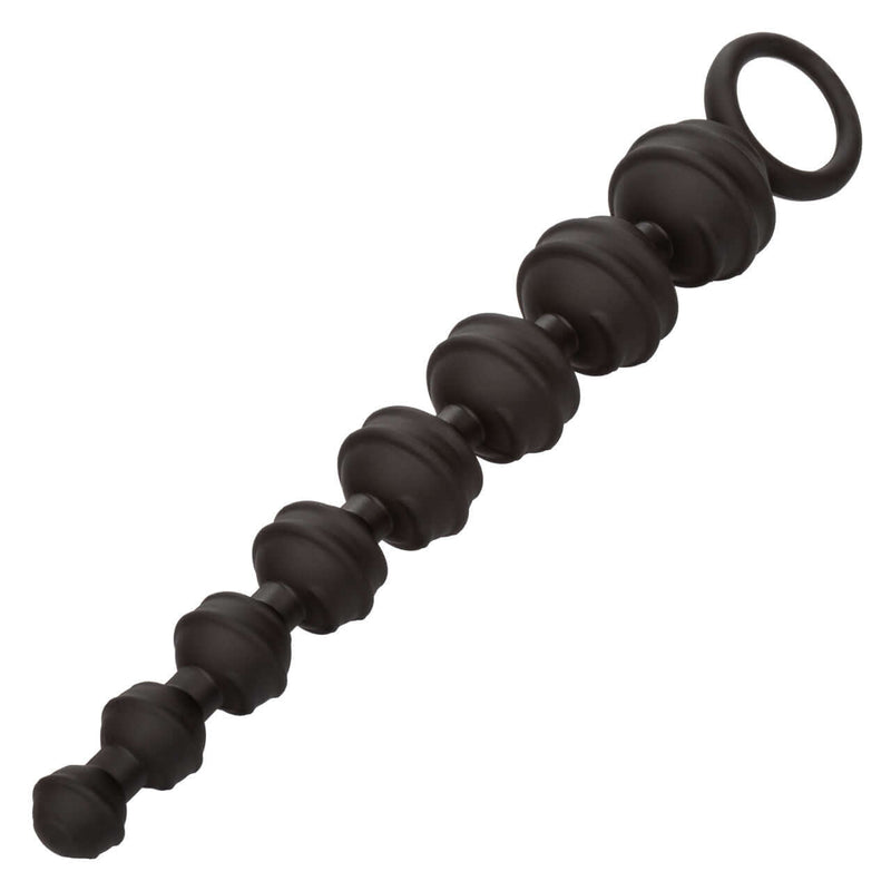 Colt Power Drill Silicone Anal Beads - Black, graduated ribbed design for enhanced anal sensation and easy grip pull ring.