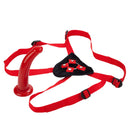 Red Rider Strap-on Set Harness with a red dildo and adjustable straps for comfort and G-spot stimulation.