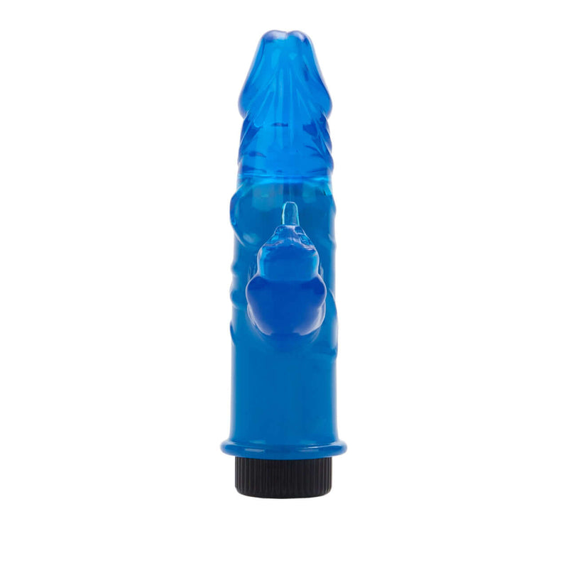 Crystal Playmate Blue Dual Vibrator by California Exotic Novelties for dual stimulation, soft jelly material, sensual and powerful pleasure toy.
