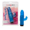 Crystal Playmate Blue Dual Vibrator in packaging with product showcased next to it. Vibrator by California Exotic Novelties.