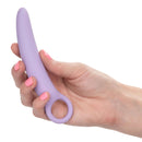 Dr Laura Berman Alena Silicone Dilators Set Purple, ergonomic silicone dilator held in hand for vaginal comfort.
