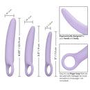 Dr Laura Berman Alena Silicone Dilators Set Purple showing dimensions and ergonomic design for intimate wellness.
