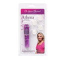 Packaging of Dr. Laura Berman Athena Waterproof Mini Massager in purple with multiple attachments shown.