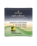 Sensuva Hybrid Personal Moisturizer 6 ml Caramel Apple packet featuring water-silicone hybrid formula.