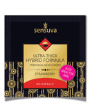 Sensuva Ultra Thick Hybrid Moisturizer 6 ml Strawberry personal moisturizer packet with gold and black design.