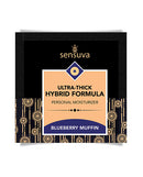 Sensuva Ultra Thick Hybrid Moisturizer 6 ml Blueberry Muffin single use packet with rich glide.