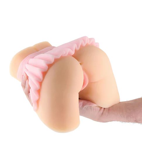 Barely Legal Senna Stroker Masturbator Pussy Vanilla held in hand, showcasing its unique skirted pussy design.