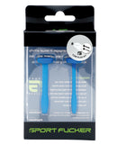 Sport Fucker Cum Plug Urethral Sound Kit Blue in packaging with two hollow silicone sounds.