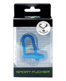 Sport Fucker Cum Stopper 2.0 Urethral Plug Blue in packaging, showcasing its silicone design and features.
