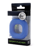 Sport Fucker Big Boner Ring Blue Silicone Cock Ring in packaging showcasing its design and material.