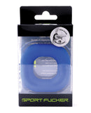 Sport Fucker Big Boner Ring Blue Silicone Cock Ring in packaging, showcasing its soft liquid silicone design.