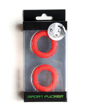 Sport Fucker Ready Rings Cock Ring 2 Pack Red in packaging showing two vibrant red rings.