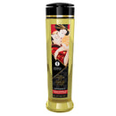 Shunga Erotic Massage Oil Romance Sparkling Strawberry Wine 8.5 Oz bottle with elegant design and romantic imagery.