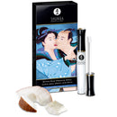 Shunga Divine Oral Pleasure Gloss Coconut Water packaging with coconut pieces, highlighting oral intimacy enhancement.