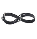 Sex & Mischief Shadow Convertible Cuffs in sleek black faux leather with silver-tone hardware.