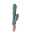 The Shimmy Vibrator with Clitoral Stimulator Green showcasing its unique spiraling design and clitoral stimulator.