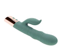 The Shimmy Vibrator with Clitoral Stimulator Green designed for dual stimulation and unique spiraling motion.