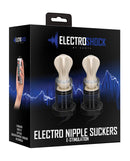 Shots Electroshock Nipple Suckers Clear packaging featuring electro nipple suckers for enhanced sensation.