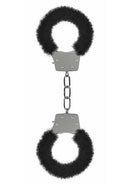 Ouch Pleasure Handcuffs Furry Black featuring soft fur and secure metal for playful bondage.