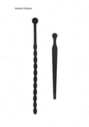 Silicone Beginners Plug Set Urethral Sounding Black, showing two black silicone plugs designed for comfortable stimulation.