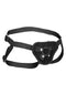 Ouch! Velvet and Velcro strap-on harness with O-ring, adjustable black design for enhanced intimacy and comfort.