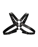 Shots Ouch Men's Large Buckle Harness Black with heavy-duty design and stainless steel hardware.