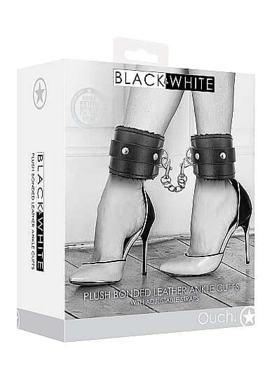 B&W PLUSH BONDED LEATHER ANKLE CUFFS W/ ADJUSTABLE STRAPS-1