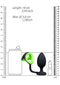 Dimensions of Ouch! Glow Butt Plug with Cock Ring and Ball Strap, showcasing length and diameter compared to objects.