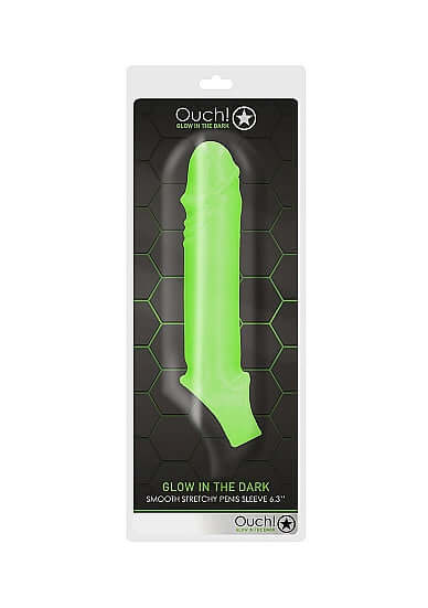 Glow in the Dark Smooth Stretchy Penis Sleeve in Fluorescent Green Packaging