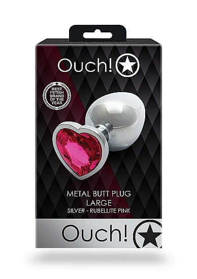 HEART GEM BUTT PLUG LARGE SILVER RUBELLITE PINK-1